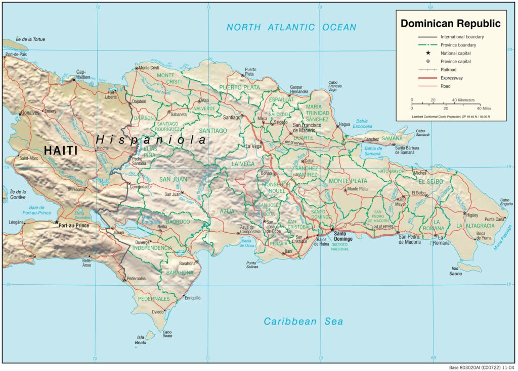 Bản đồ vật lý Cộng hòa Dominican