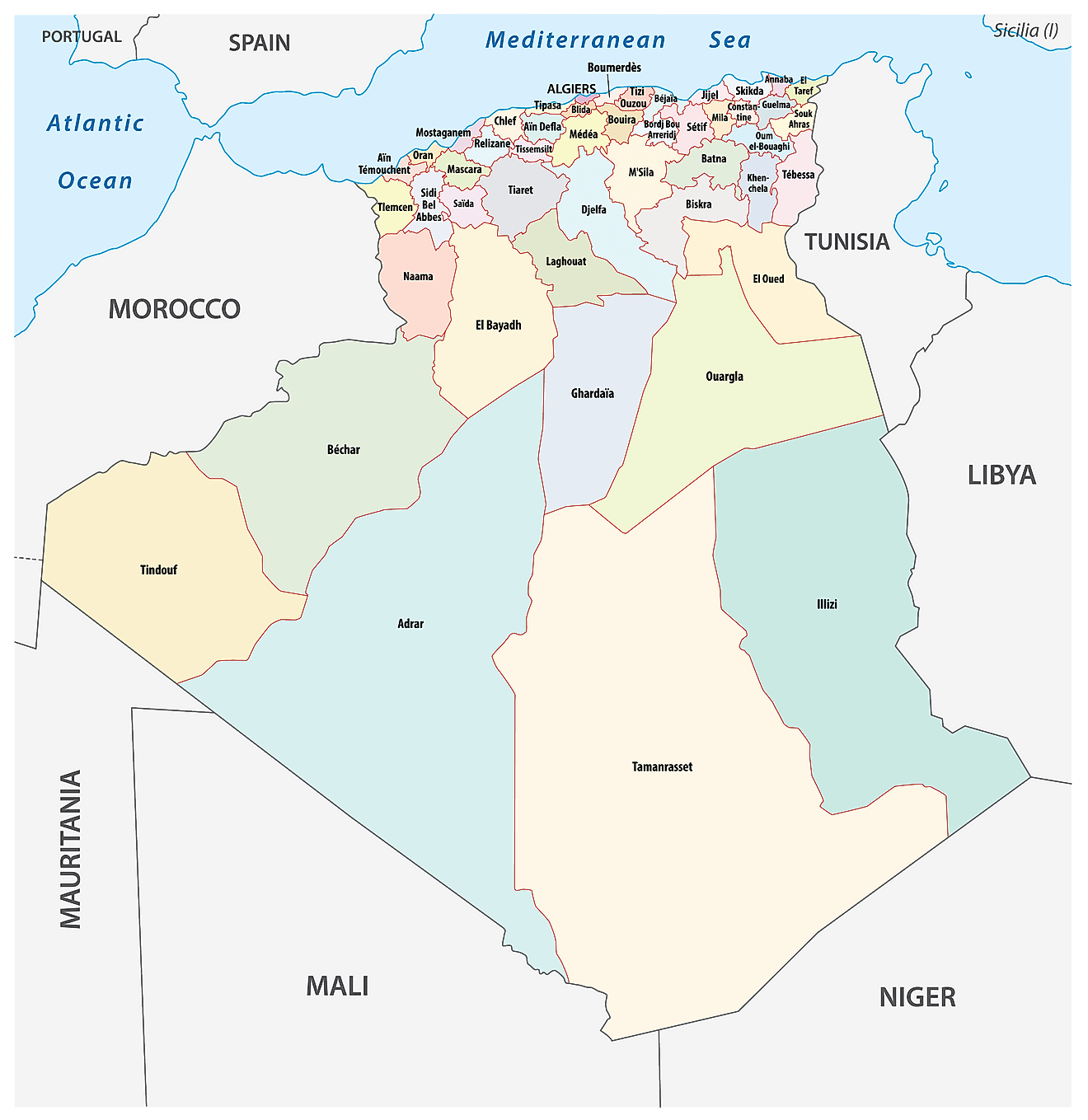 Bản đồ các tỉnh của Algérie