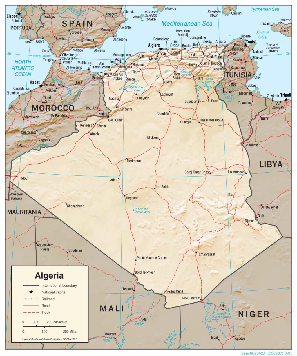 Bản đồ vật lý Algeria