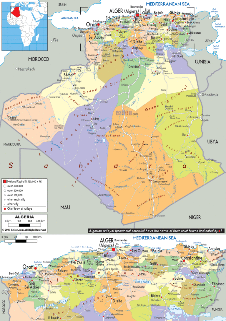 Bản đồ hành chính Algeria khổ lớn