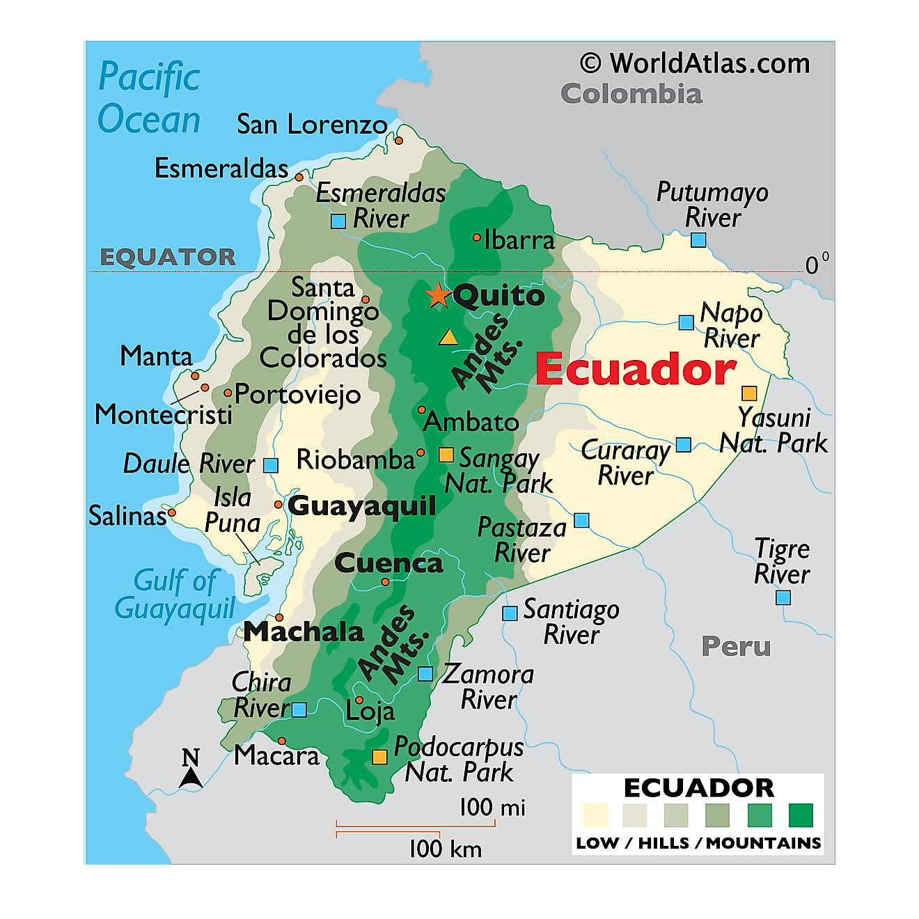 Bản đồ vật lý của Ecuador