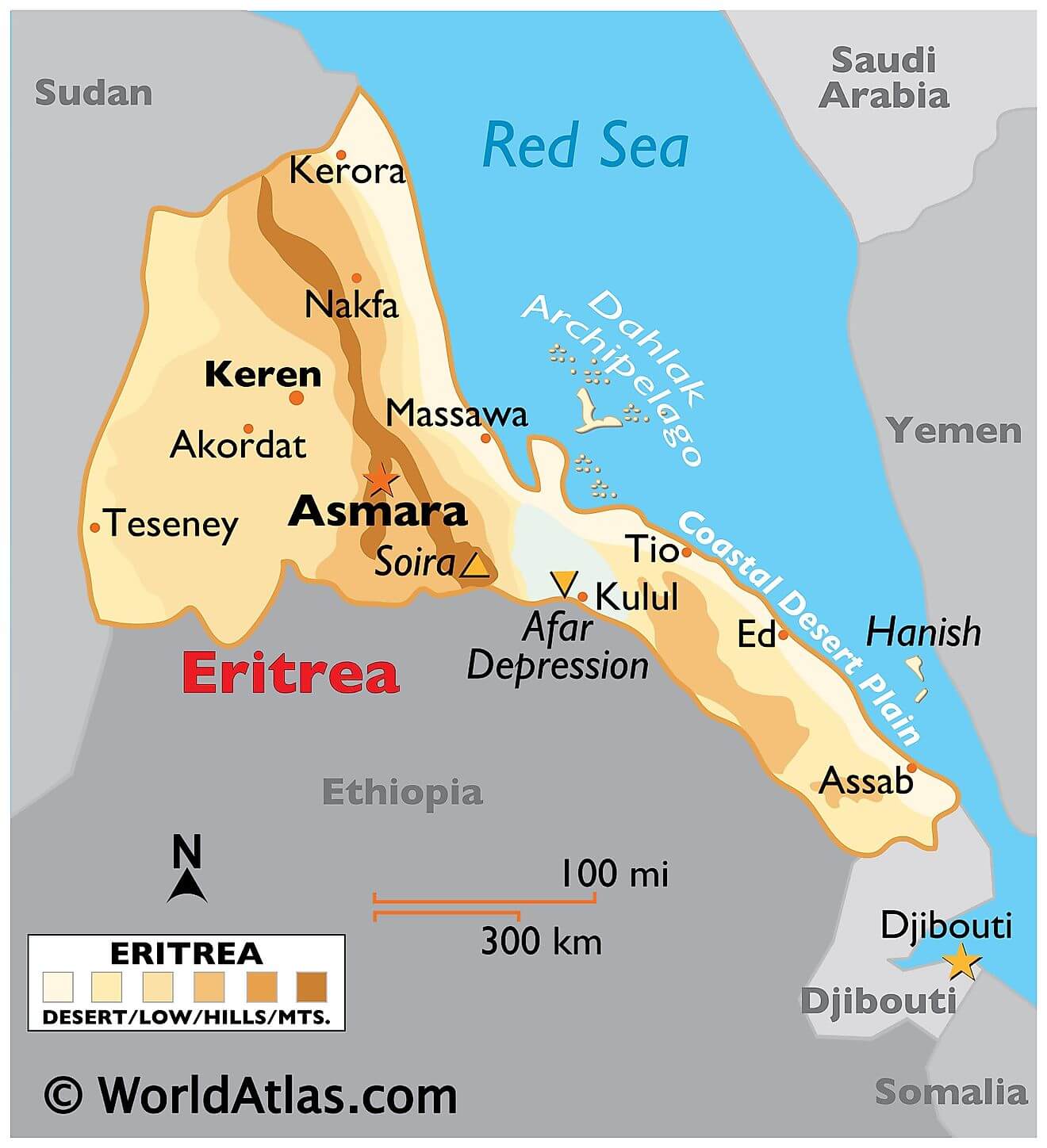 Bản đồ vật lý của Eritrea