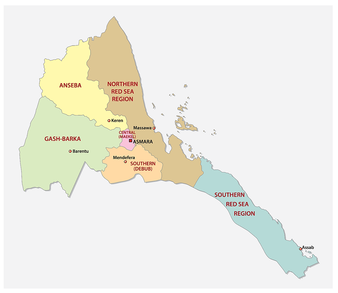 Bản đồ các khu vực của Eritrea