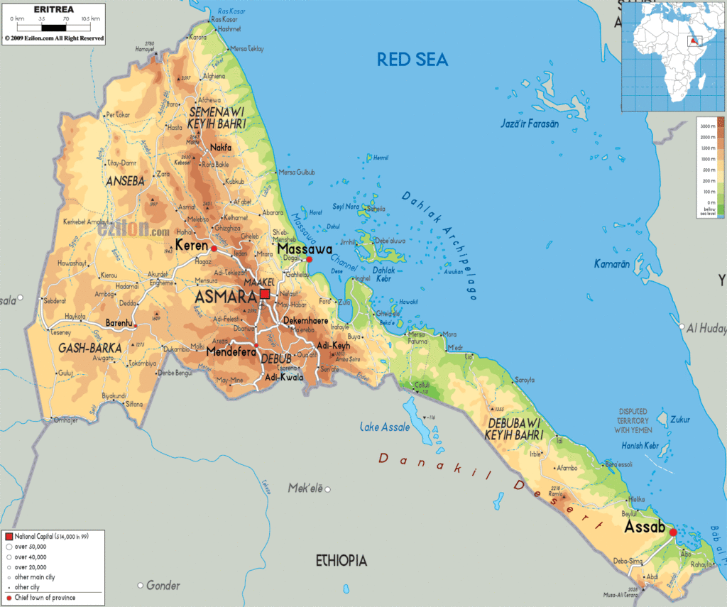 Bản đồ vật lý Eritrea