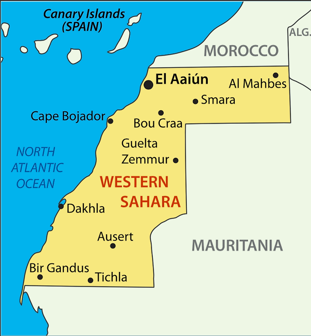 Bản đồ hành chính của Tây Sahara