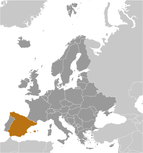 Bản đồ vị trí của Tây Ban Nha