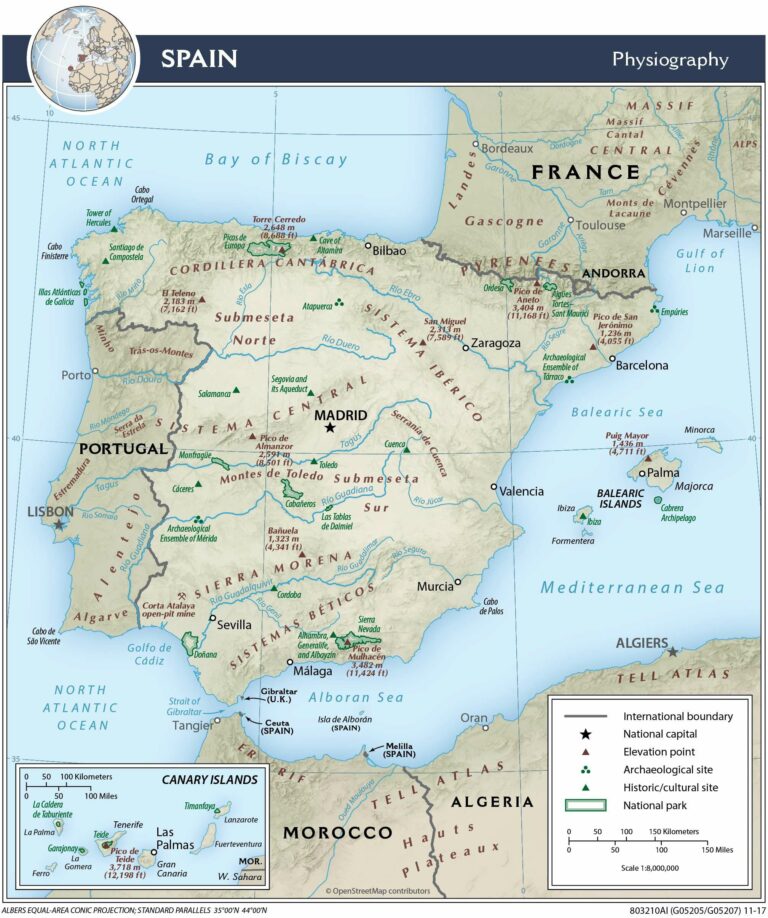 Bản đồ địa lý Tây Ban Nha