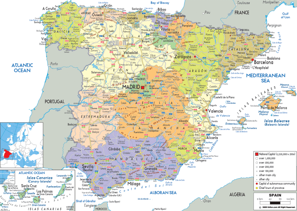 Bản đồ hành chính Tây Ban Nha