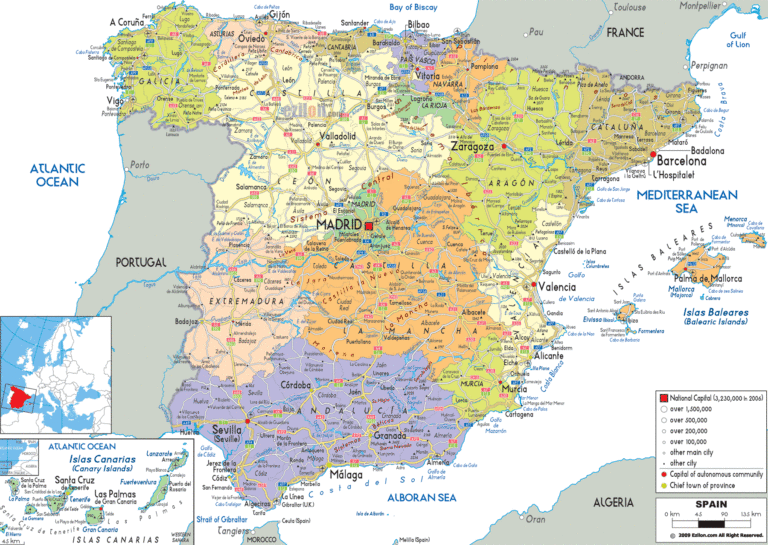 Bản đồ hành chính Tây Ban Nha khổ lớn