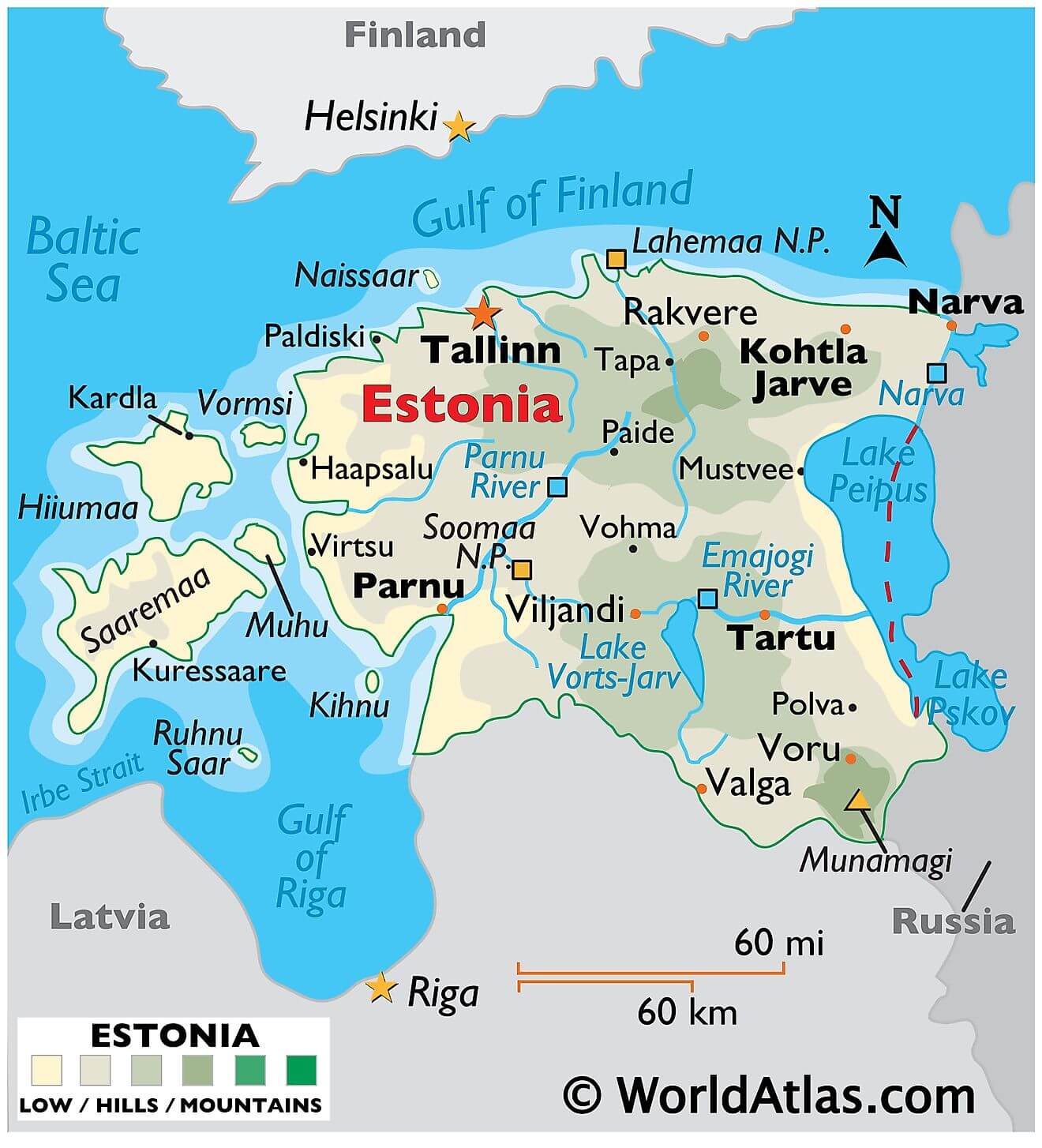 Bản đồ vật lý của Estonia