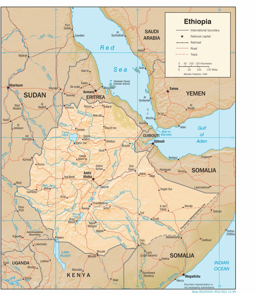 Bản đồ vật lý Ethiopia