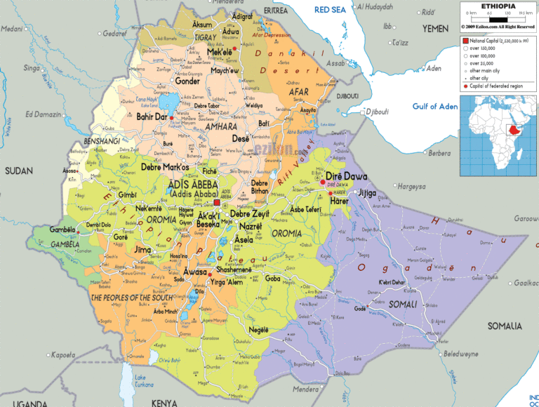 Bản đồ hành chính Ethiopia khổ lớn
