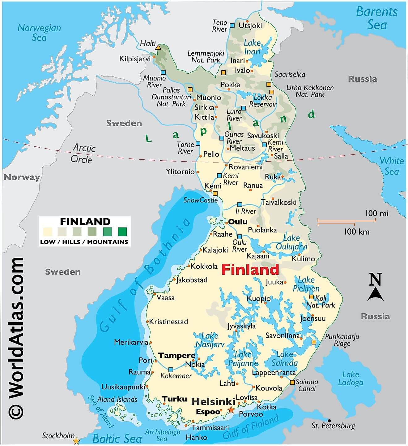 Bản đồ vật lý của Phần Lan