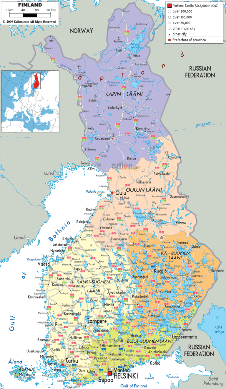 Bản đồ hành chính Phần Lan khổ lớn