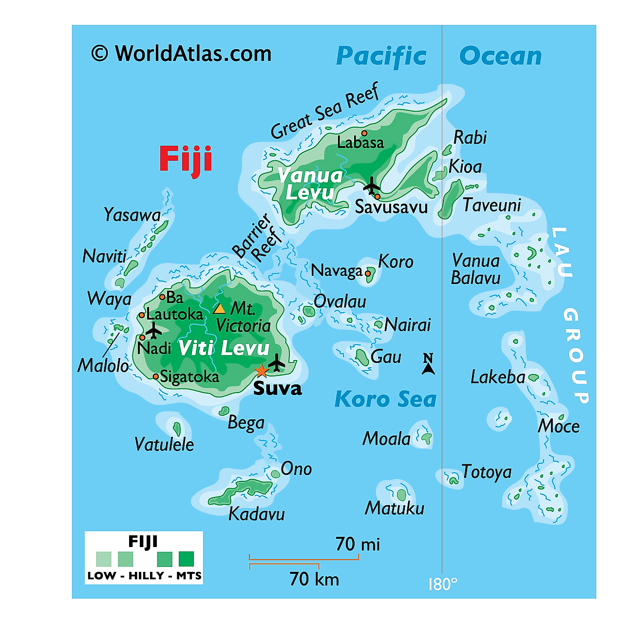 Bản đồ vật lý của Fiji