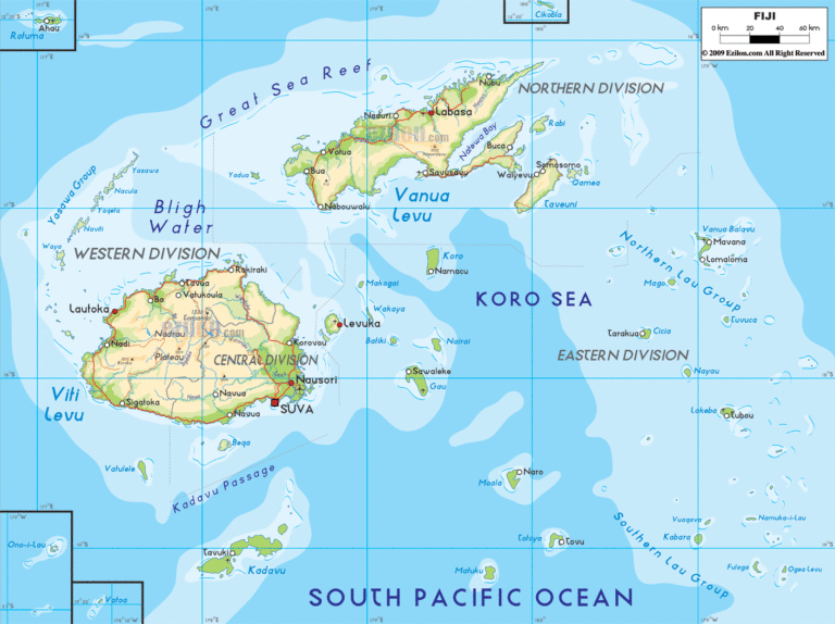 Bản đồ tự nhiên Fiji khổ lớn
