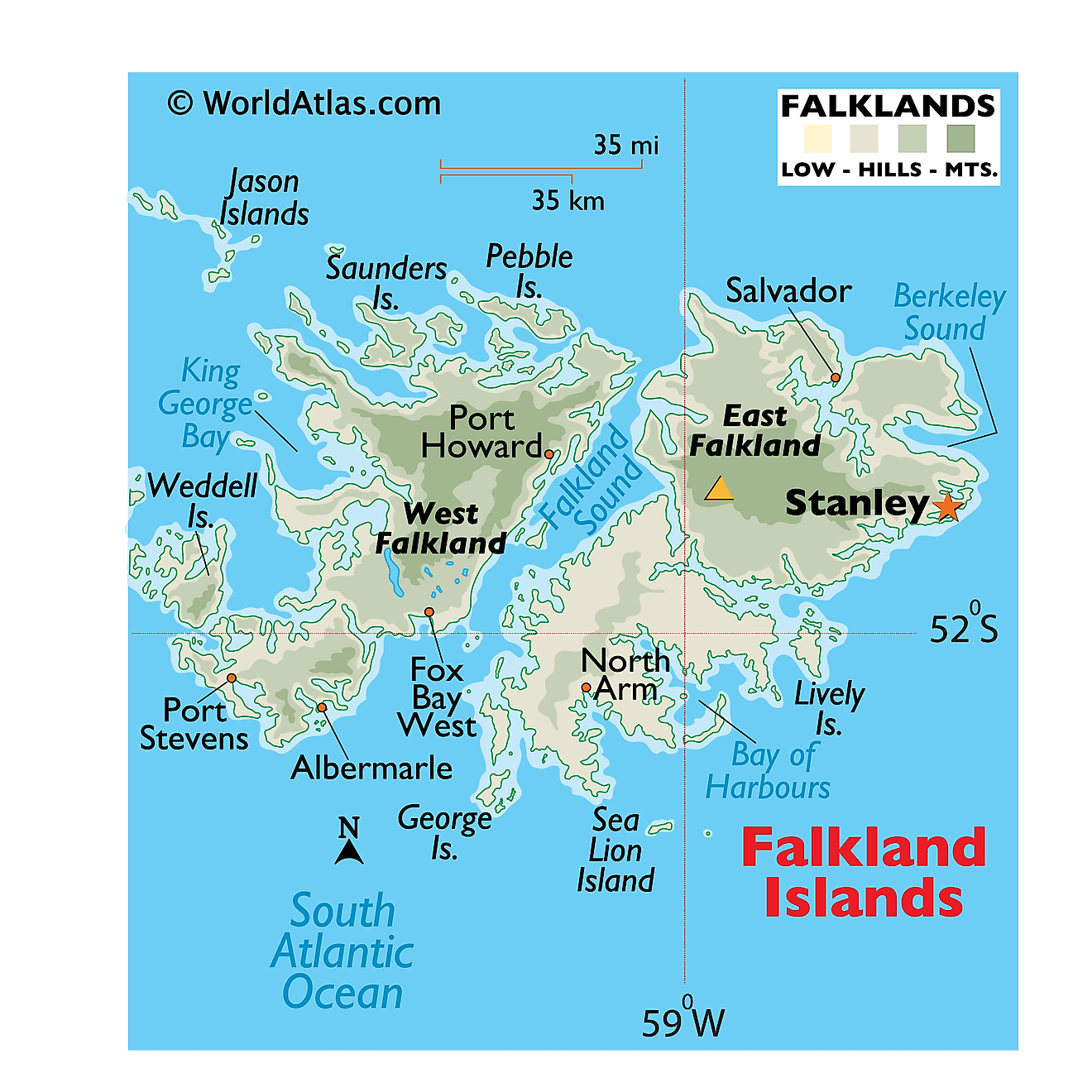 Bản đồ tự nhiên của quần đảo Falkland
