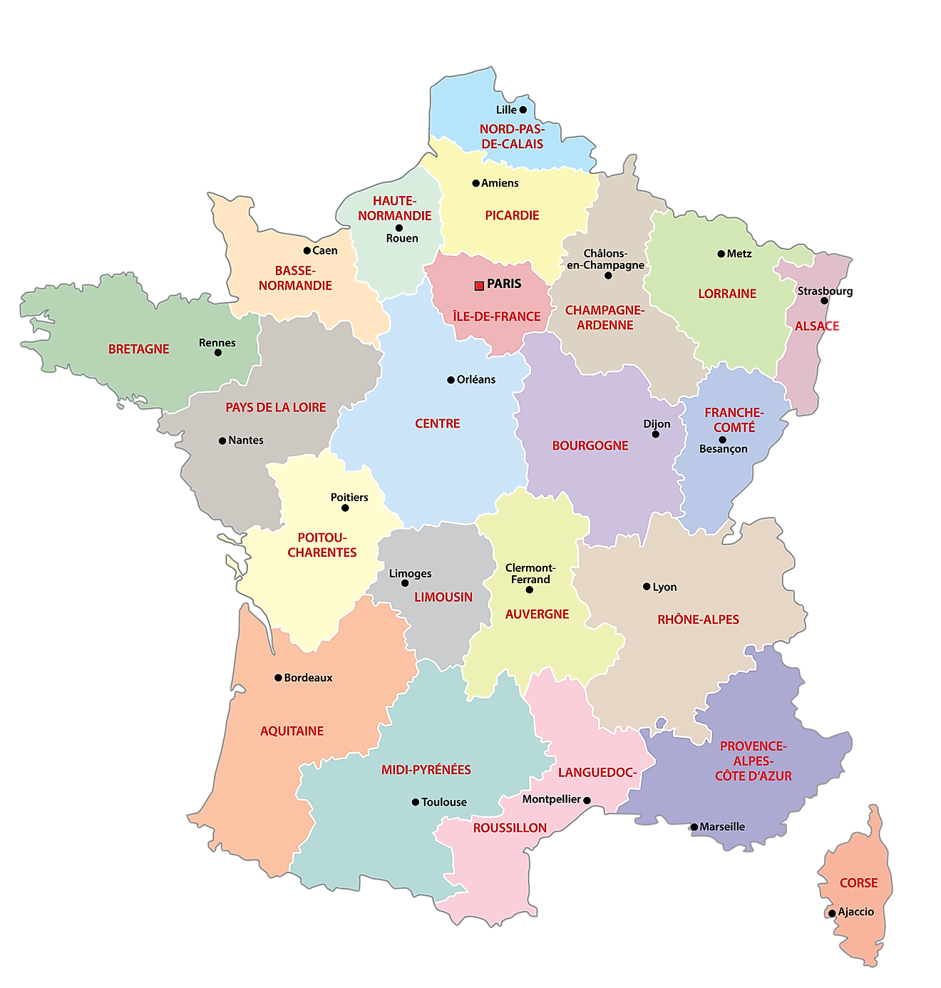 Bản đồ các vùng của Pháp