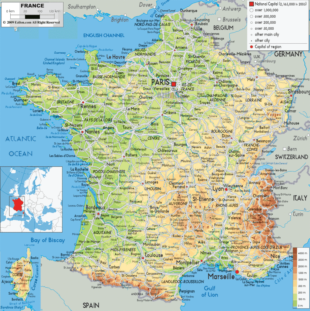 France physical map.