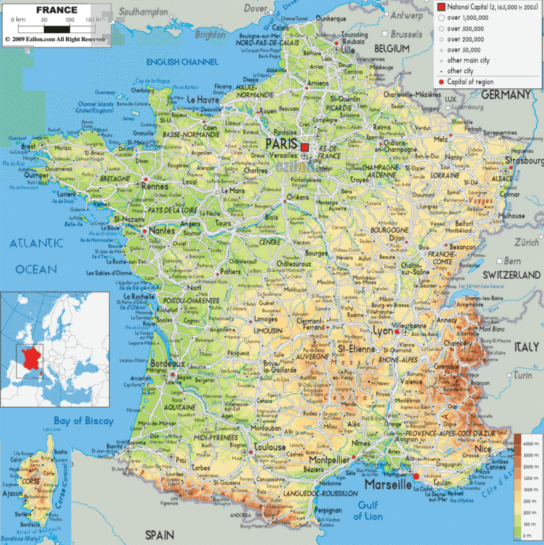 Bản đồ tự nhiên Pháp khổ lớn