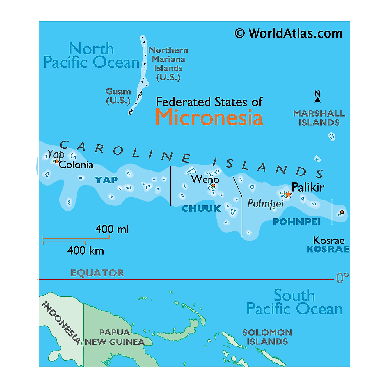 Bản đồ vật lý của Liên bang Micronesia