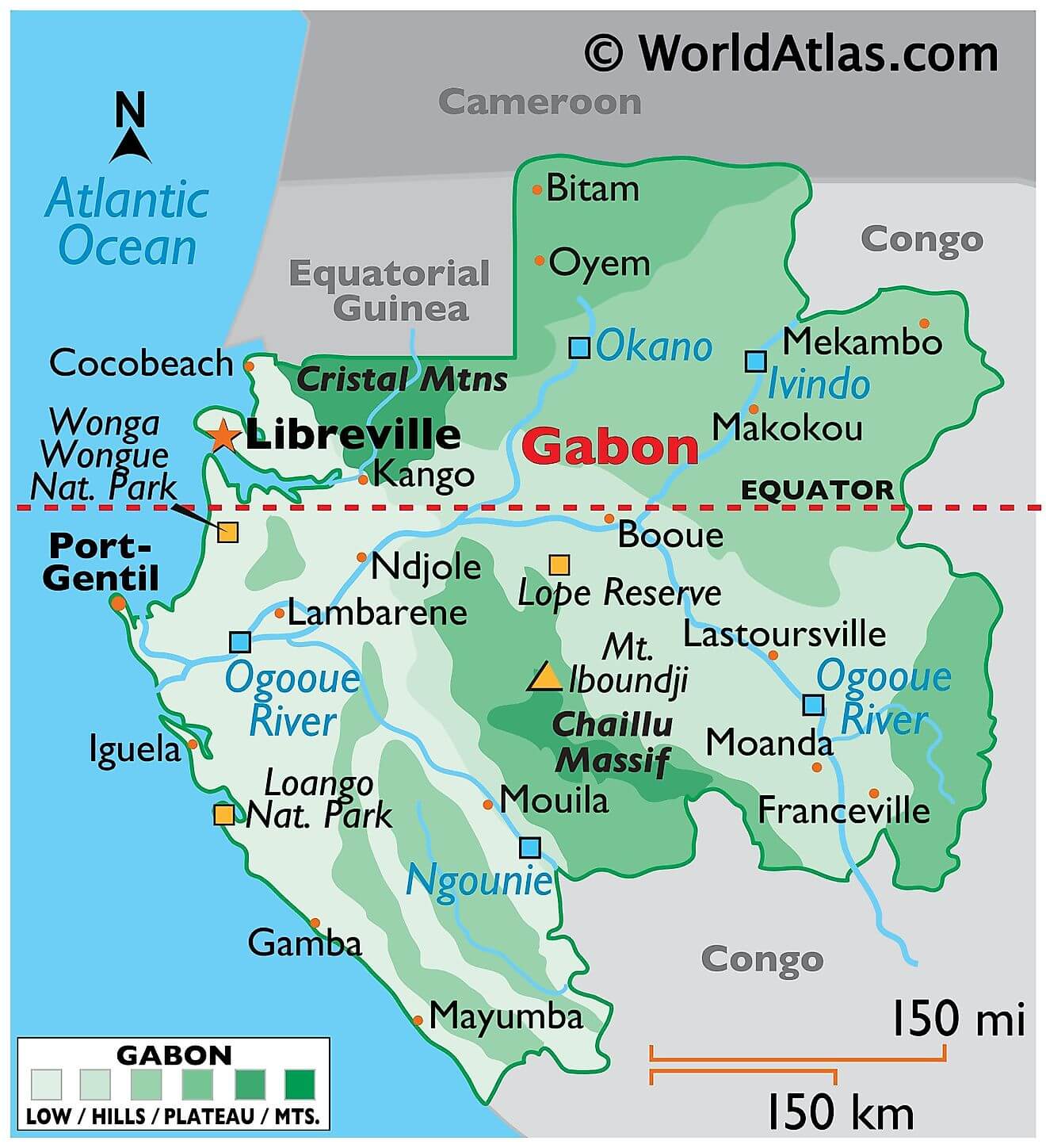 Bản đồ vật lý của Gabon