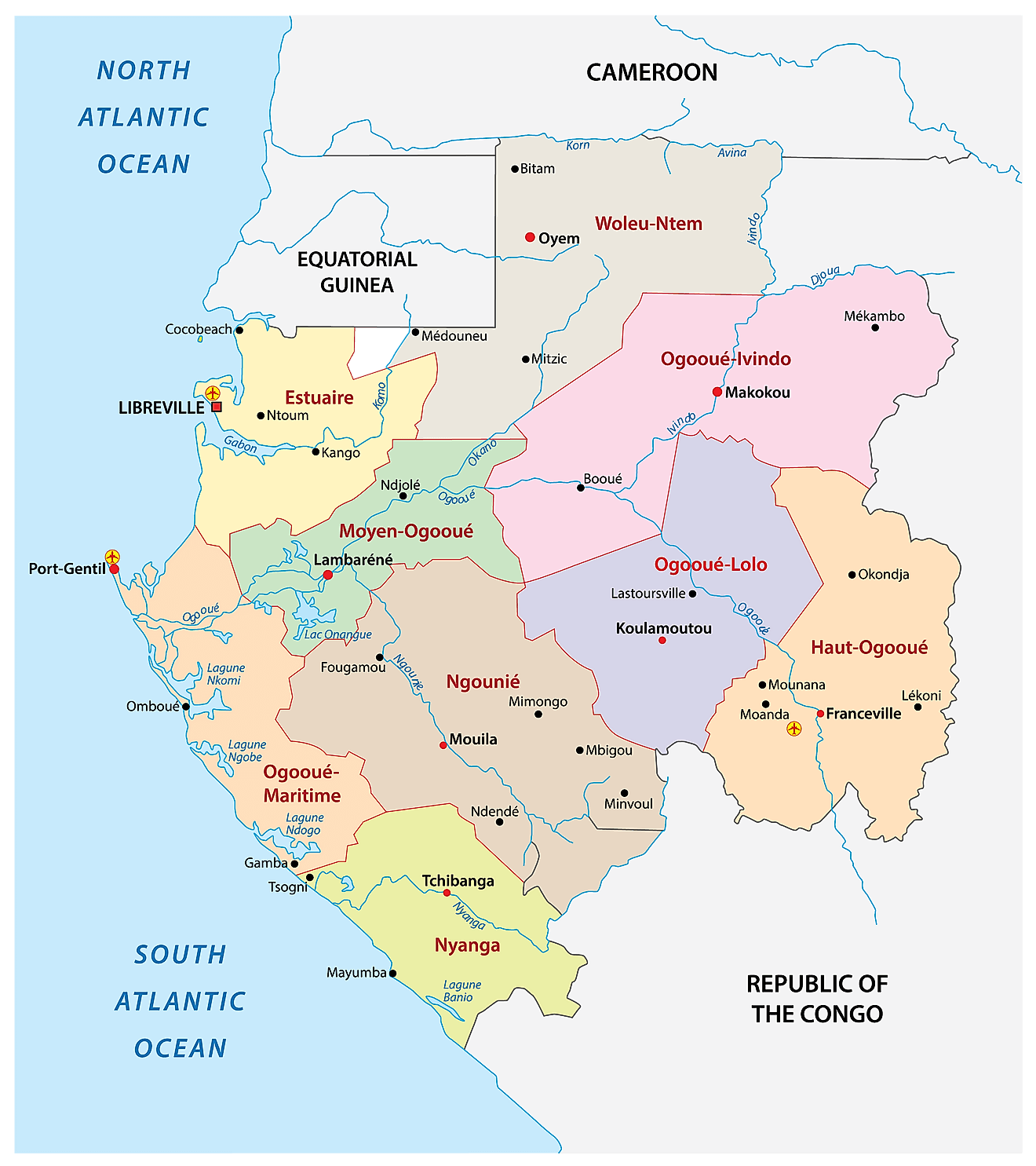 Bản đồ các tỉnh của Gabon
