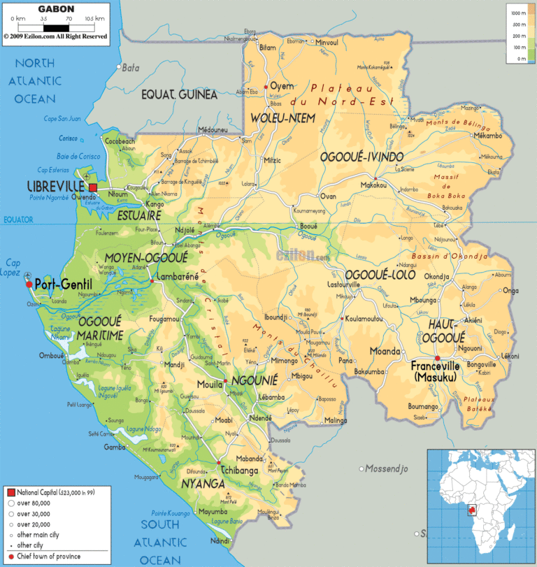 Bản đồ tự nhiên Gabon khổ lớn