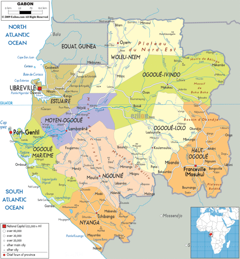 Bản đồ hành chính Gabon khổ lớn