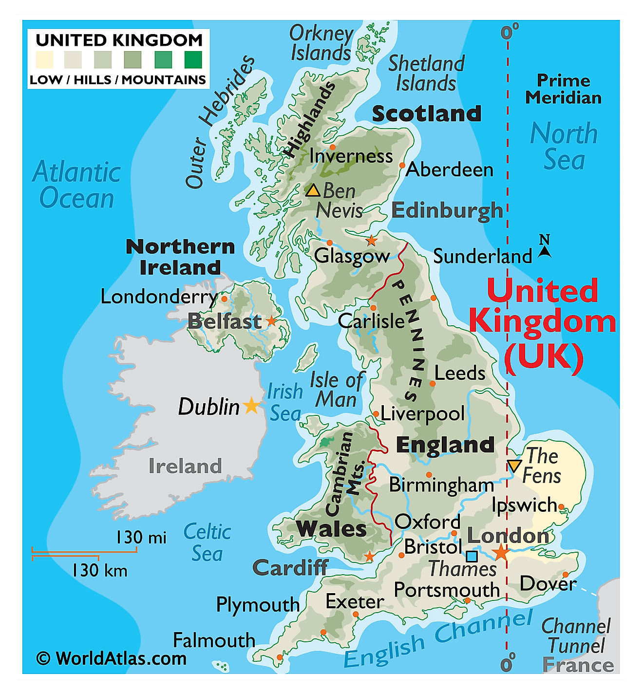 Bản đồ vật lý của Vương quốc Anh