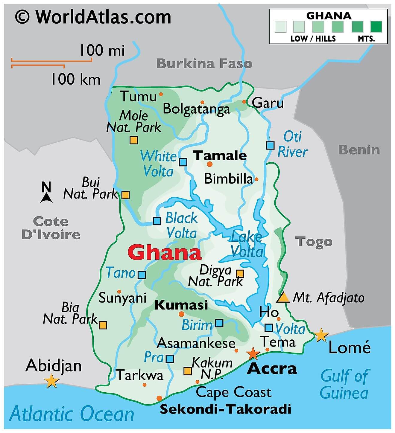 Bản đồ vật lý của Ghana