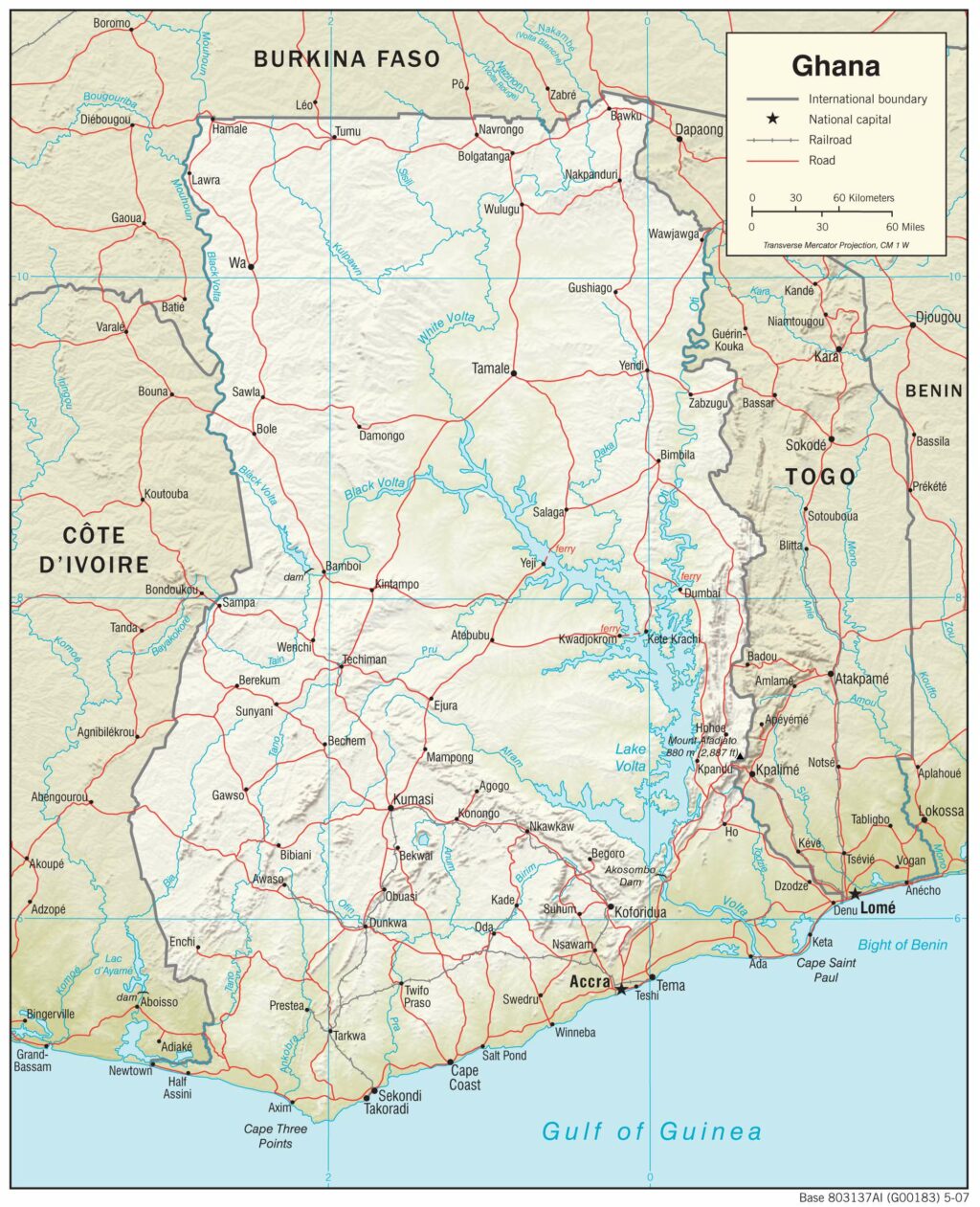 Bản đồ vật lý Ghana
