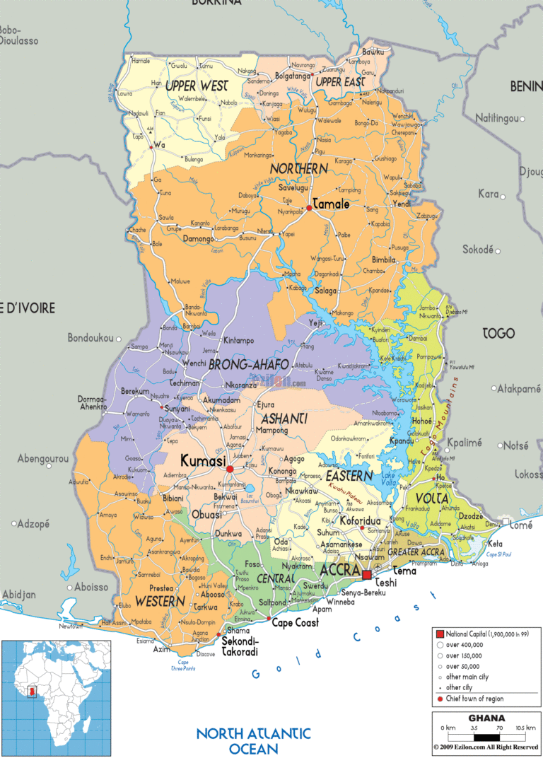 Bản đồ hành chính Ghana khổ lớn