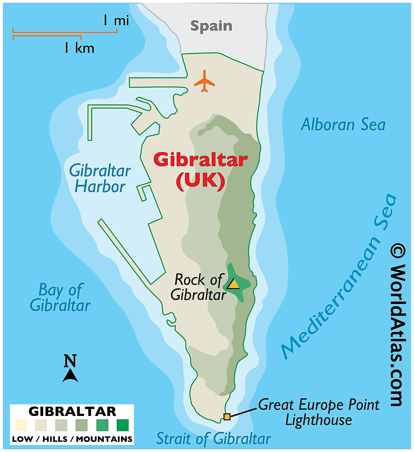 Bản đồ vật lý của Gibraltar
