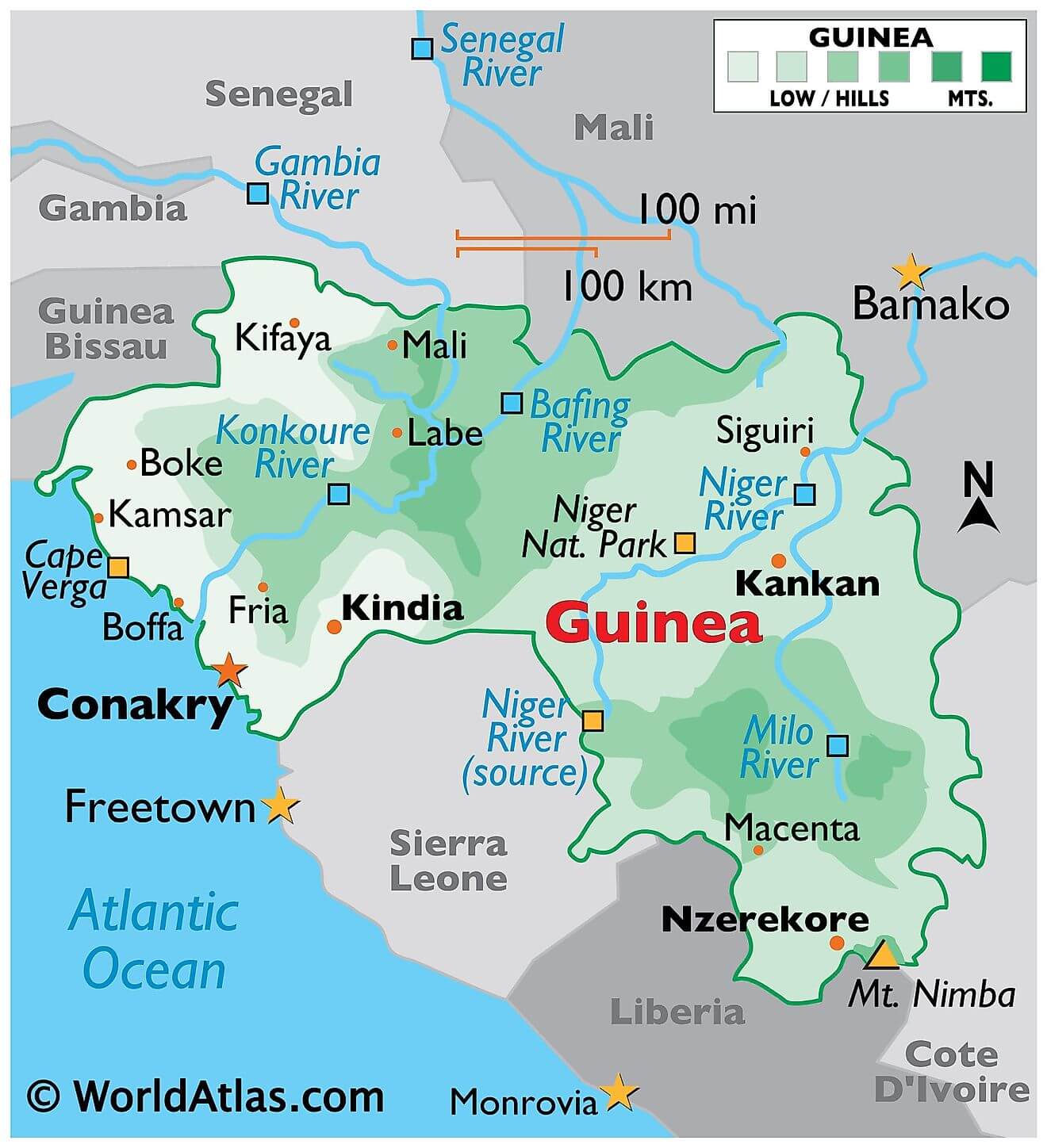 Bản đồ vật lý của Guinea