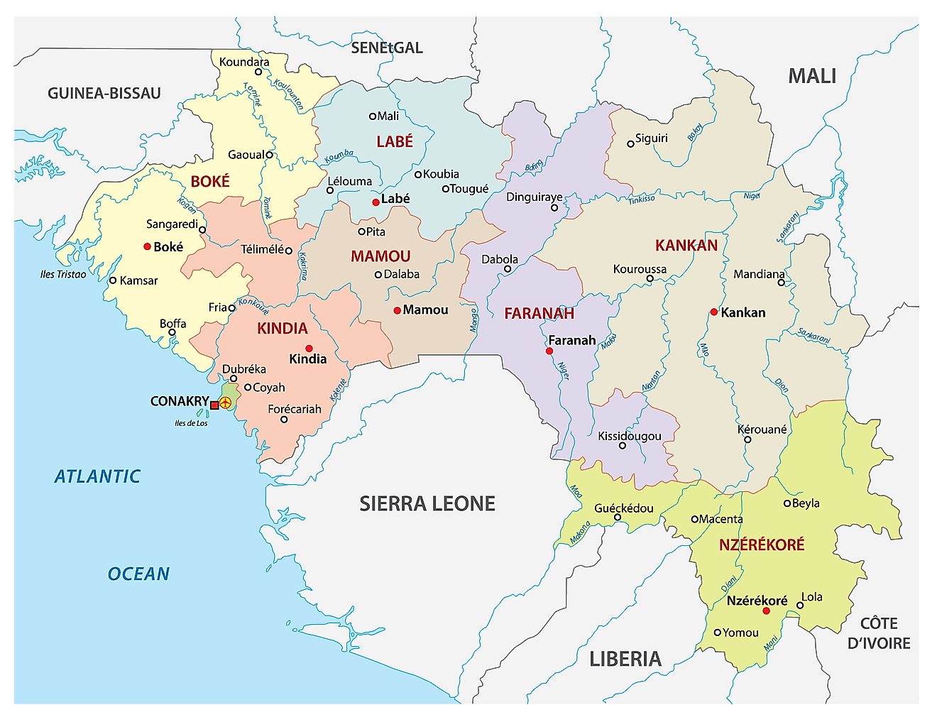 Bản đồ các khu vực của Guinea