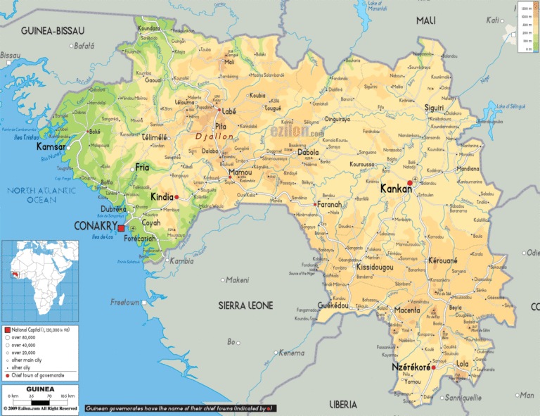 Bản đồ tự nhiên Guinea khổ lớn