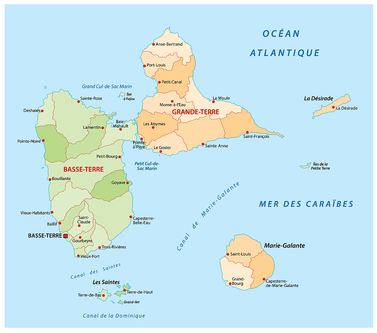 Bản đồ hành chính của Guadeloupe