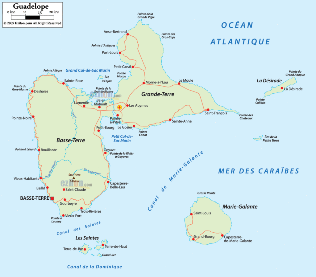 Guadeloupe political map.
