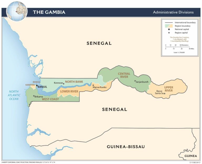 Bản đồ hành chính Gambia khổ lớn