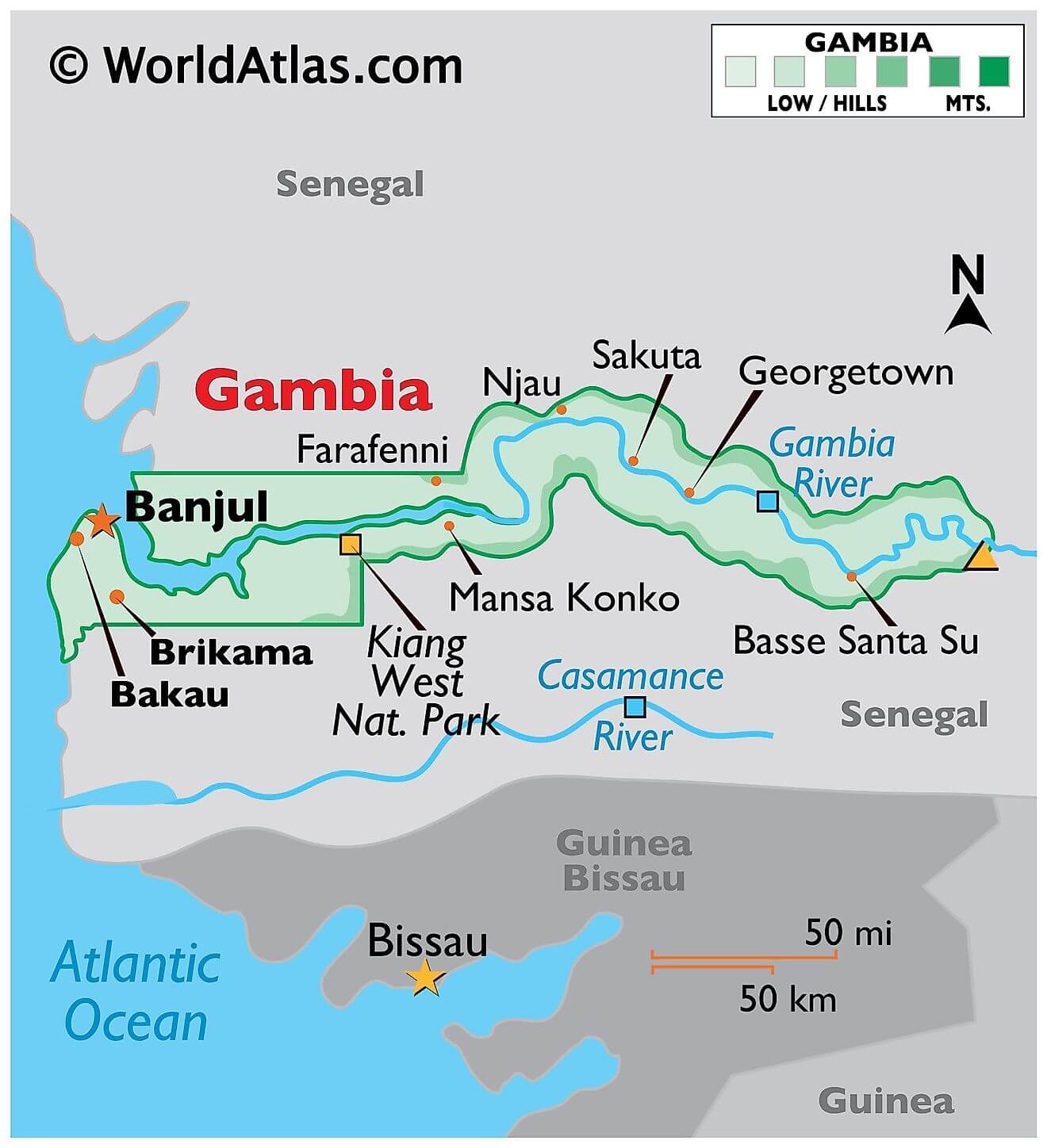 Bản đồ vật lý của Gambia