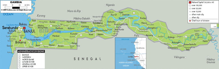 Bản đồ tự nhiên Gambia khổ lớn