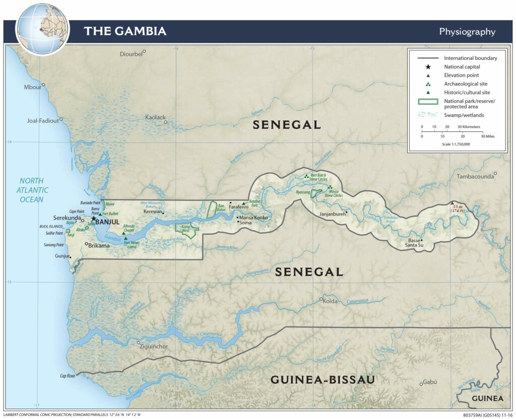 Bản đồ vật lý Gambia