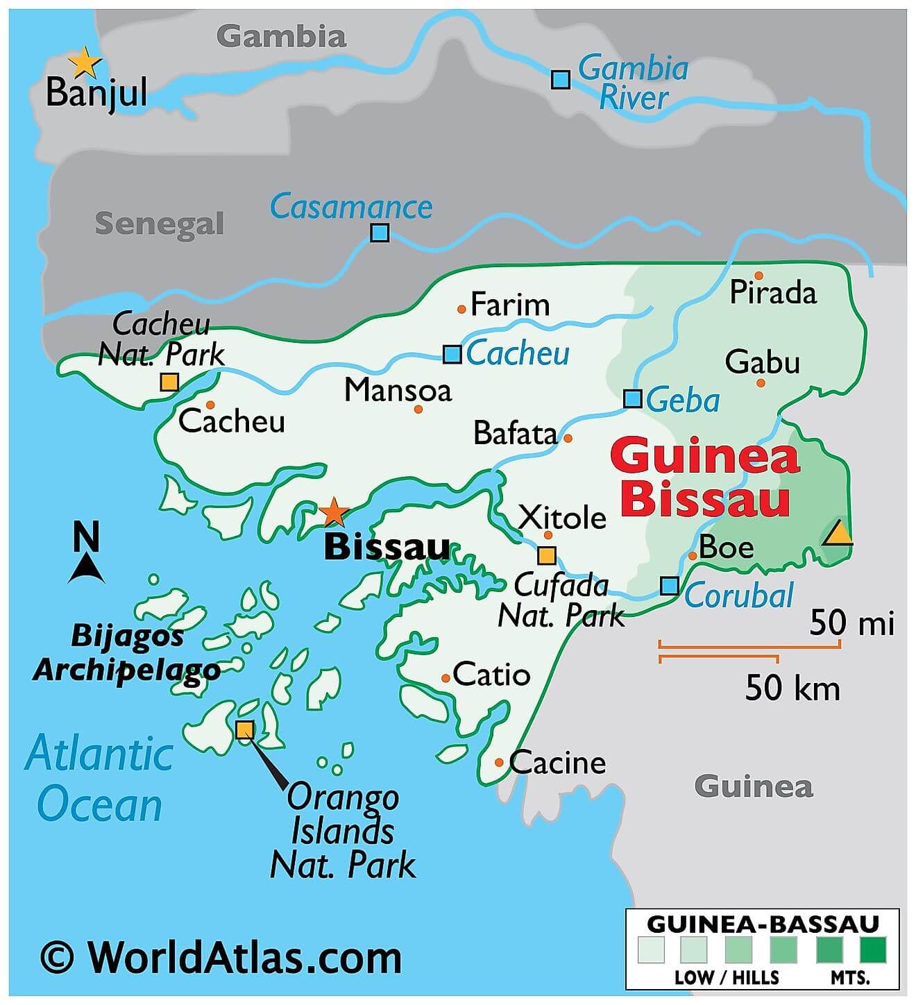Bản đồ vật lý của Guinea-Bissau