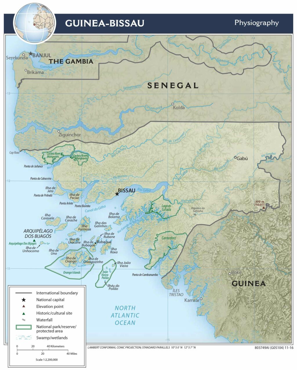 Bản đồ vật lý Guinea-Bissau