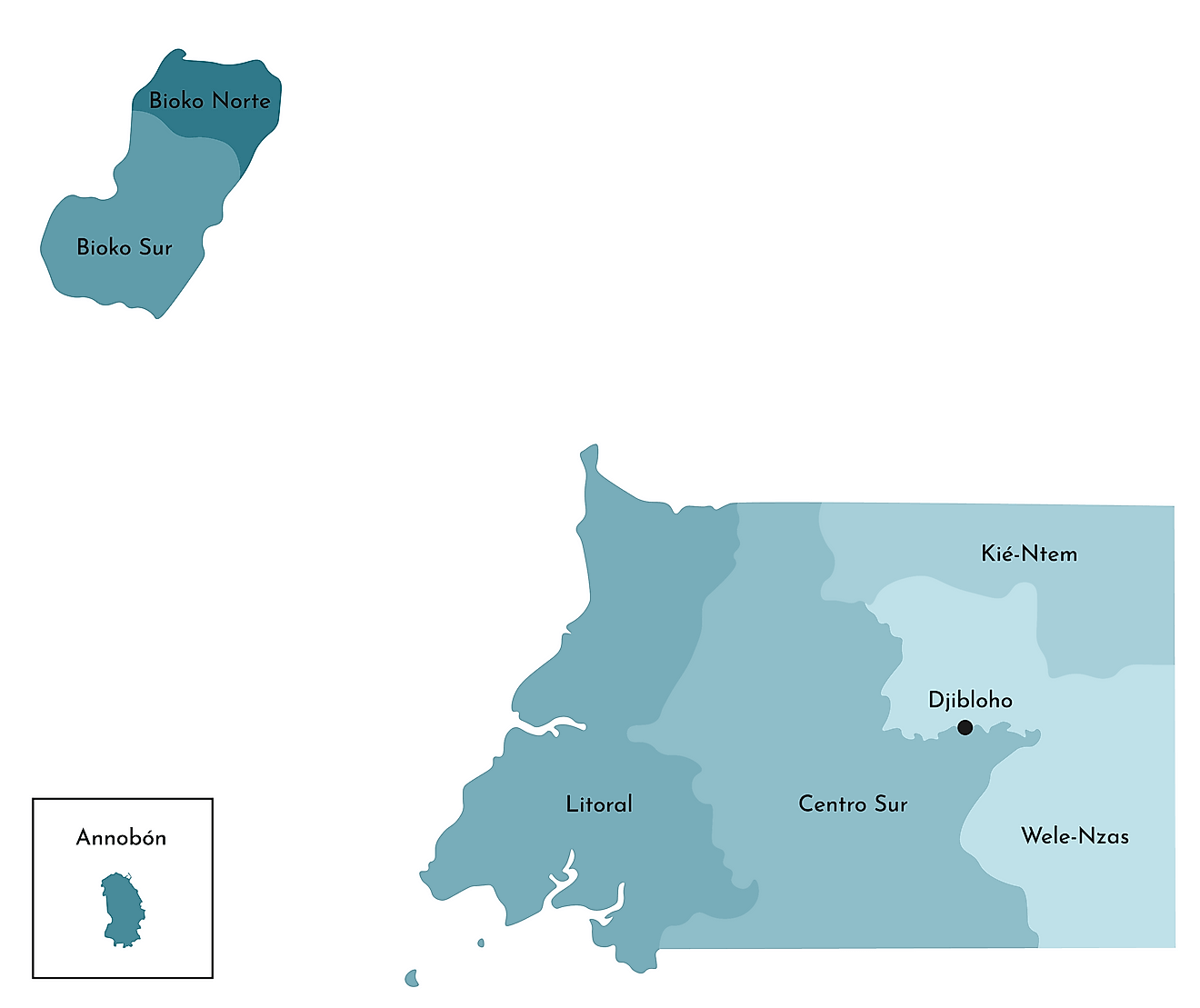 Các khu vực và tỉnh Bản đồ Guinea Xích đạo