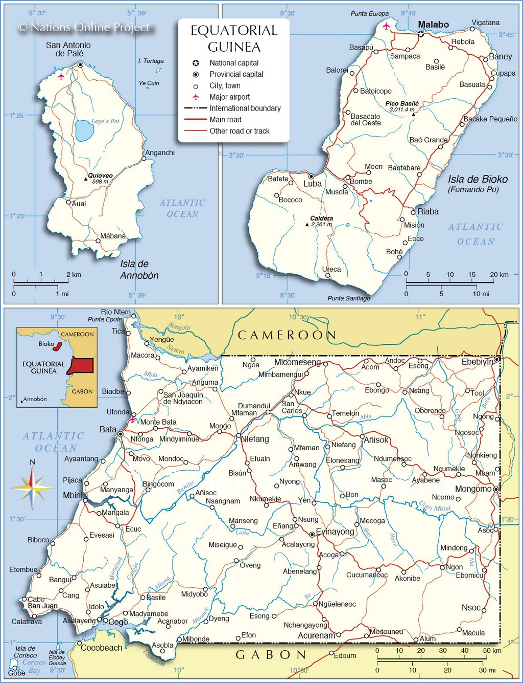 Bản đồ hành chính của Guinea Xích đạo
