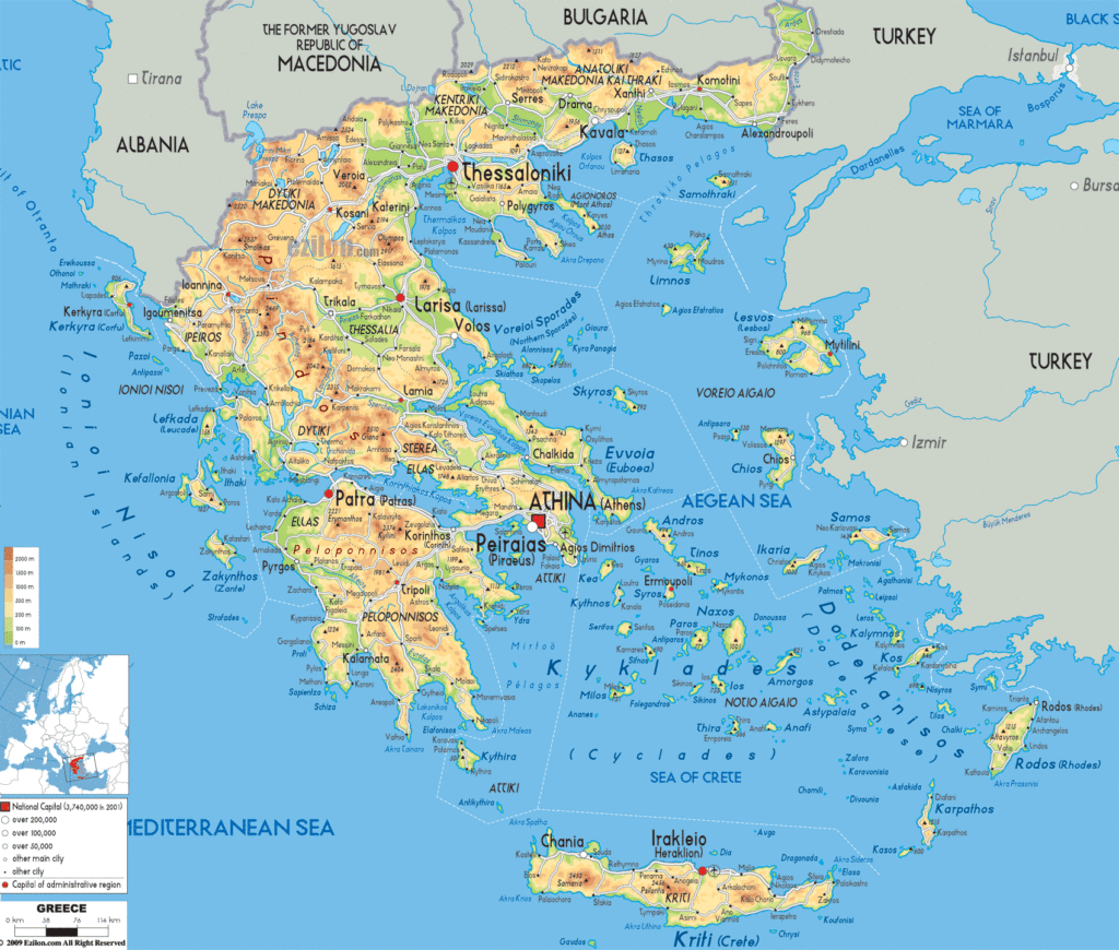 Bản đồ vật lý Hy Lạp