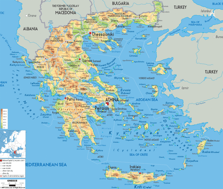 Bản đồ tự nhiên Hy Lạp khổ lớn