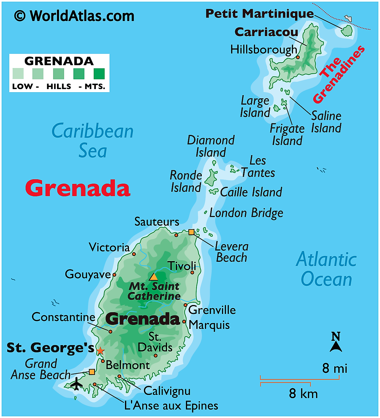 Physical Map of Grenada